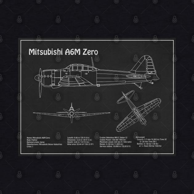 Mitsubishi A6M Zero Airplane Blueprint - PD by SPJE Illustration Photography